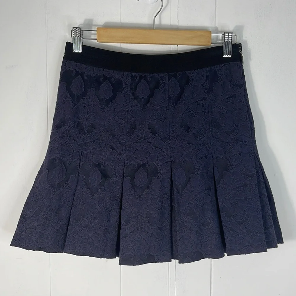 Rebecca Taylor Navy Jaquard Lined Mini Skirt
